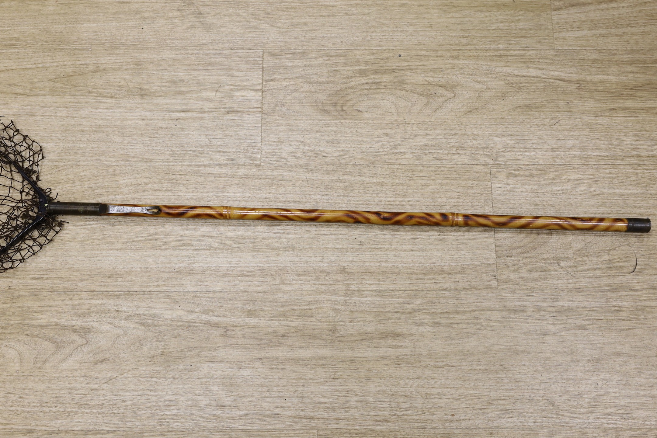 Fisherman's keep-net, tiger bamboo handle, 126cms high